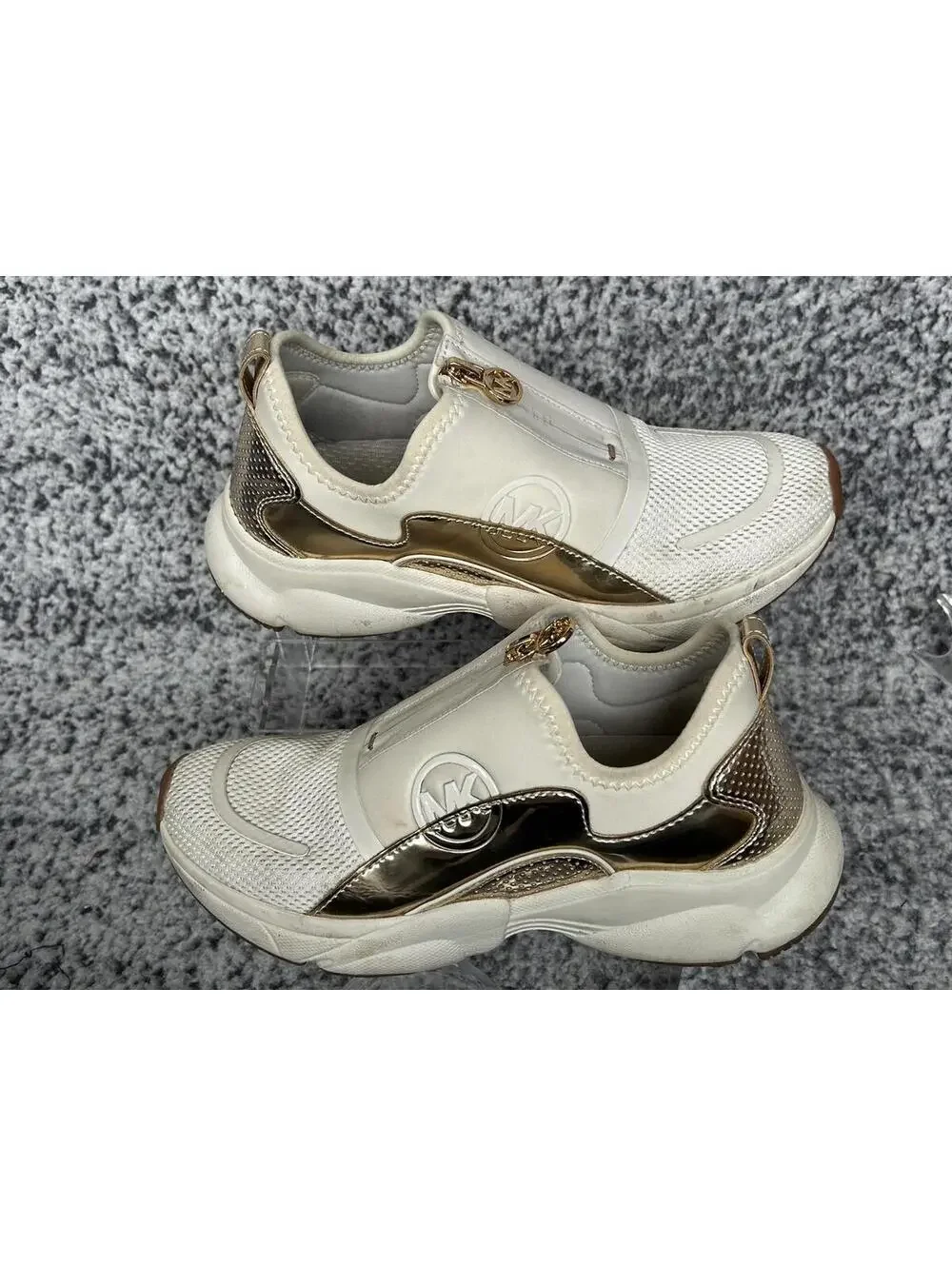Michael Kors Womens Sami Zip Trainer Sneakers Cream/Gold Size 6.5M